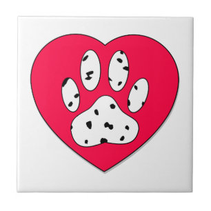 Dalmatian Paw Print In Red Heart Ceramic Tile