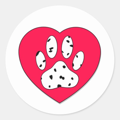 Dalmatian Paw Print In Red Heart Classic Round Sticker