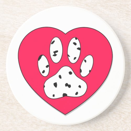 Dalmatian Paw Print In Red Heart Drink Coaster