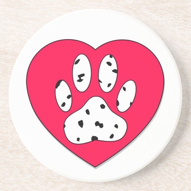 Dalmatian Paw Print In Red Heart Drink Coaster (Front)