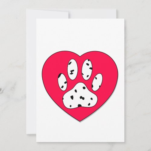 Dalmatian Paw Print In Red Heart Invitation