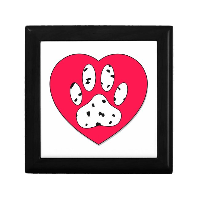 Dalmatian Paw Print In Red Heart Keepsake Box (Front)