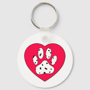 Dalmatian Paw Print In Red Heart Keychain