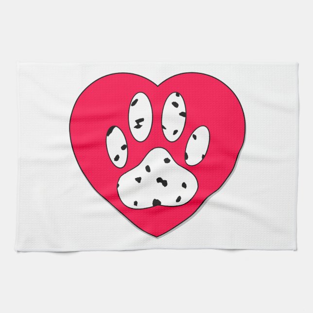 Dalmatian Paw Print In Red Heart Kitchen Towel (Horizontal)