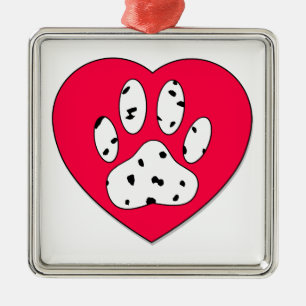 Dalmatian Paw Print In Red Heart Metal Ornament