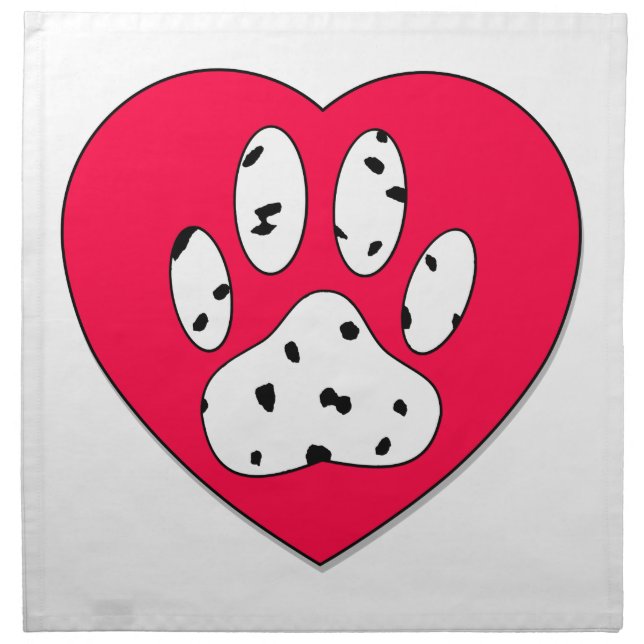 Dalmatian Paw Print In Red Heart Napkin (Front)