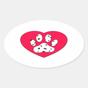 Dalmatian Paw Print In Red Heart Oval Sticker