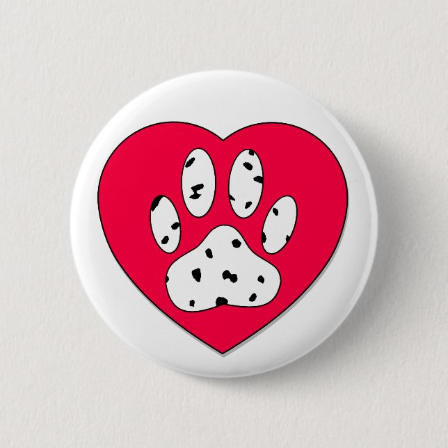 Dalmatian Paw Print In Red Heart Pinback Button (Front)