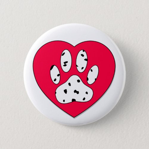 Dalmatian Paw Print In Red Heart Pinback Button