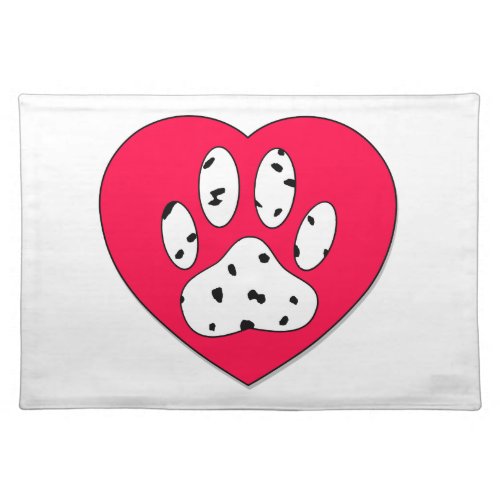 Dalmatian Paw Print In Red Heart Placemat