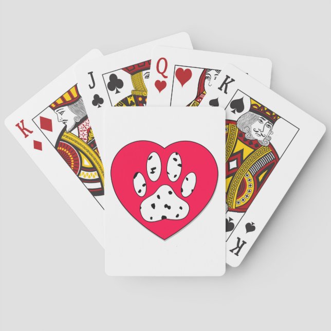 Dalmatian Paw Print In Red Heart Poker Cards (Back)
