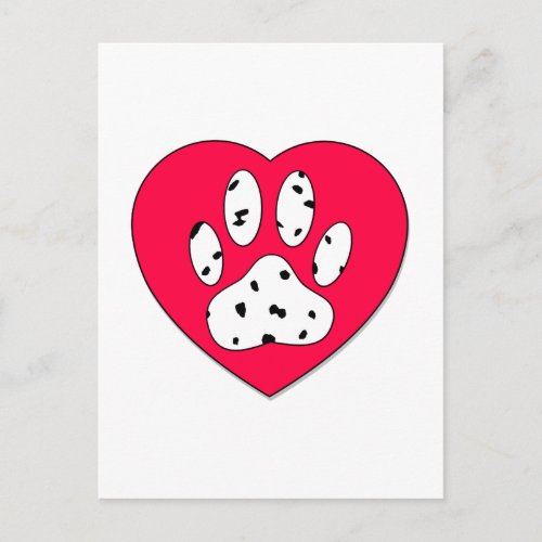 Dalmatian Paw Print In Red Heart Postcard