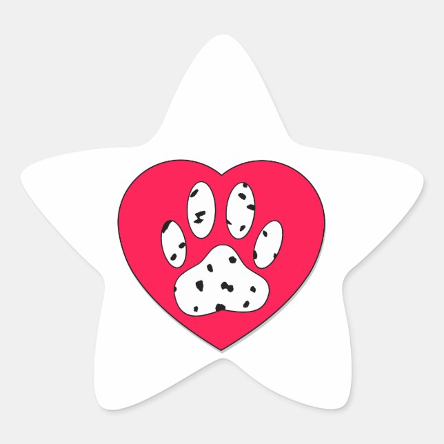 Dalmatian Paw Print In Red Heart Star Sticker (Front)
