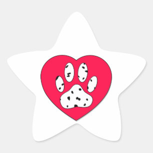 Dalmatian Paw Print In Red Heart Star Sticker