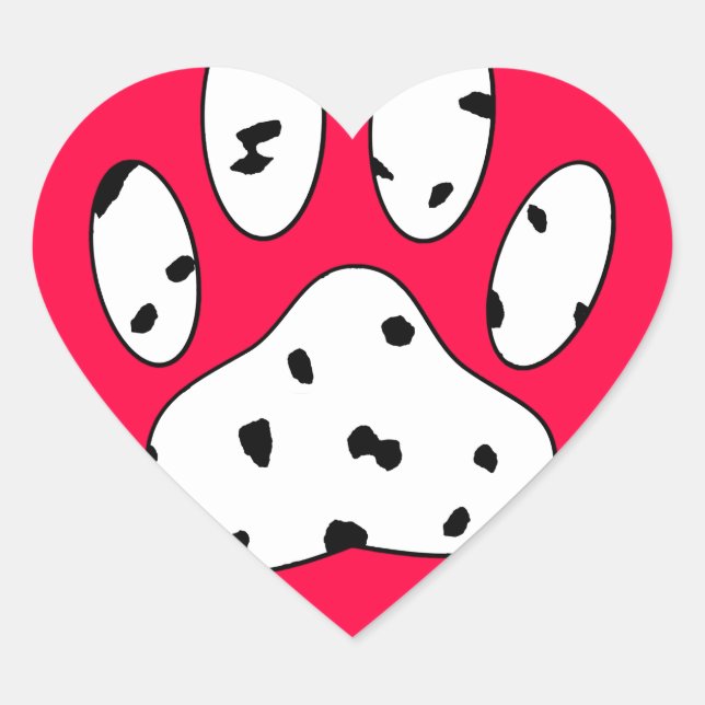 Dalmatian Paw Print In Red Heart Sticker (Front)