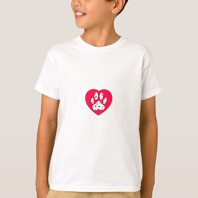 Dalmatian Paw Print In Red Heart T-Shirt (Front)
