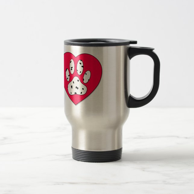 Dalmatian Paw Print In Red Heart Travel Mug (Right)