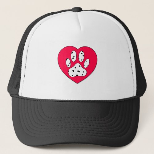 Dalmatian Paw Print In Red Heart Trucker Hat