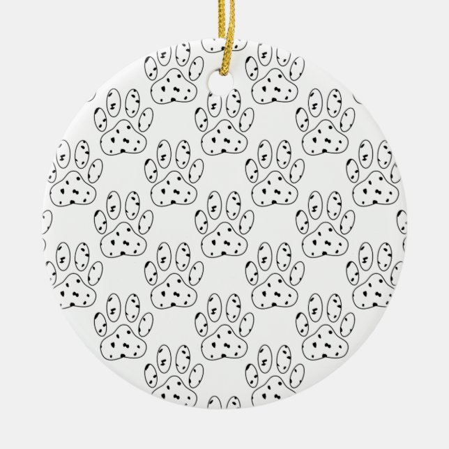 Dalmatian Paw Print Pattern Ceramic Ornament (Front)