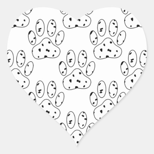 Dalmatian Paw Print Pattern Heart Sticker