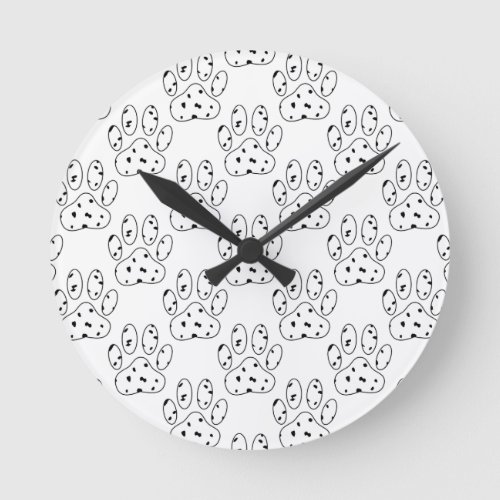 Dalmatian Paw Print Pattern Round Clock