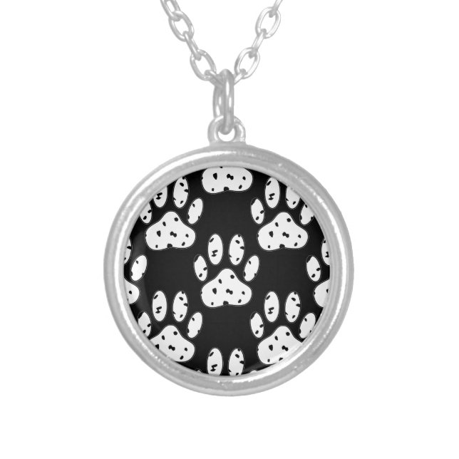Dalmatian Paw Print Pattern Silver Plated Necklace (Front)