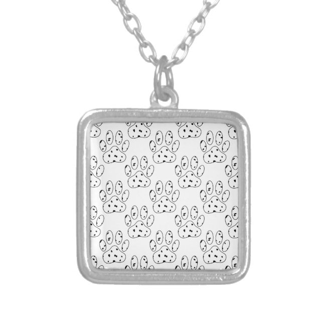 Dalmatian Paw Print Pattern Silver Plated Necklace (Front)