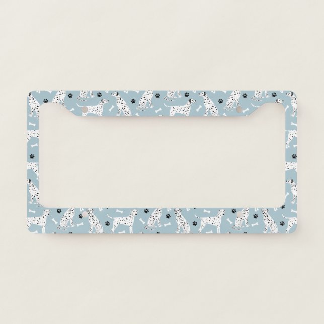 Dalmatian Paws and Bones Blue License Plate Frame (Front)