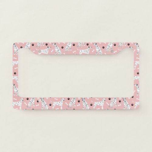 Dalmatian Paws and Bones Pink License Plate Frame
