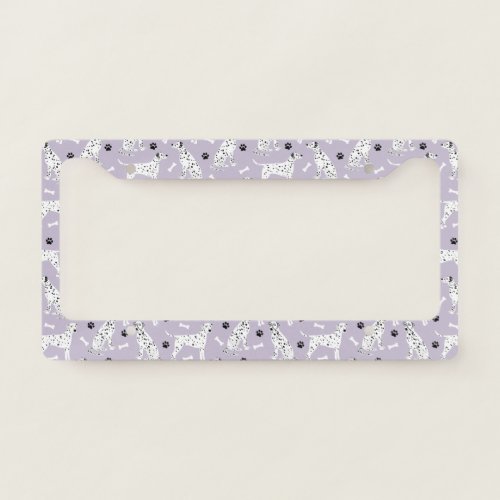 Dalmatian Paws and Bones Purple License Plate Frame