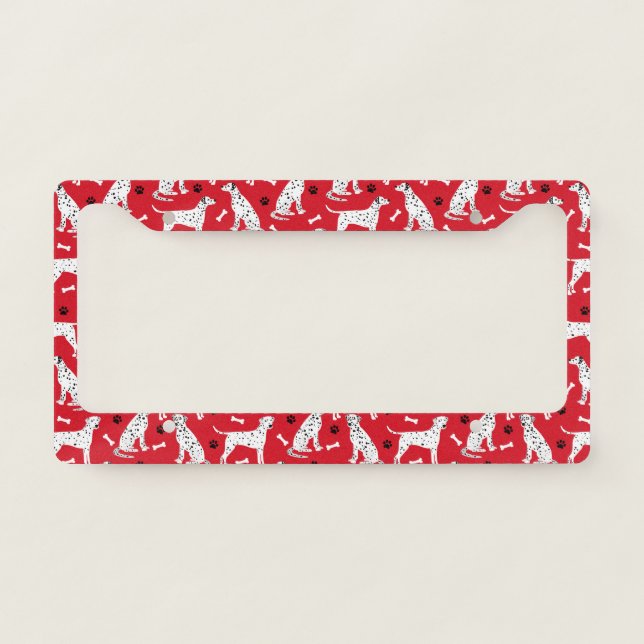 Dalmatian Paws and Bones Red License Plate Frame (Front)