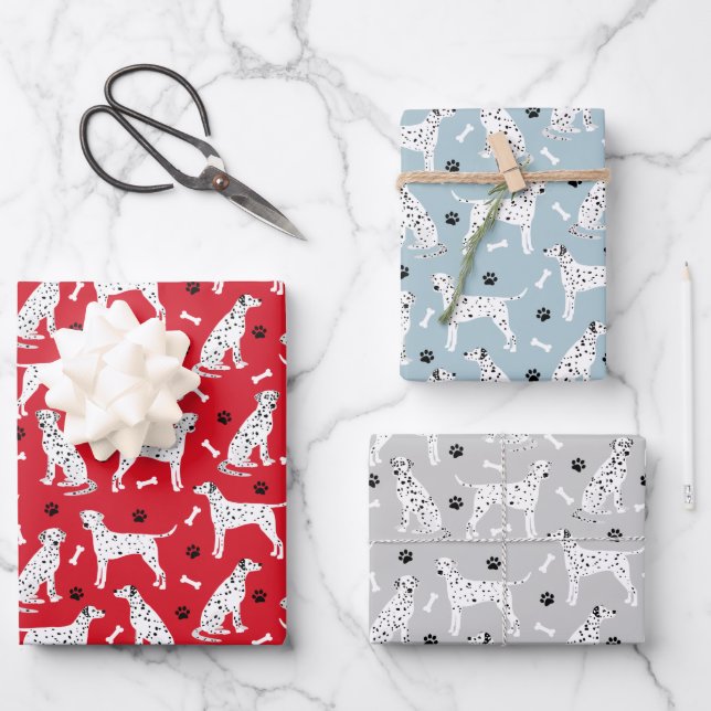 Dalmatian Paws and Bones Wrapping Paper Sheets (Front)