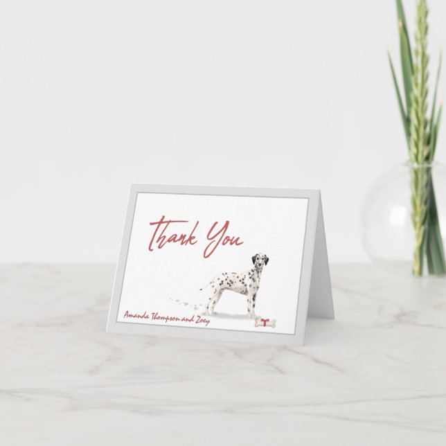 Dalmatian Pet Dog Personalize Bone Ribbon   Thank You Card (Front)