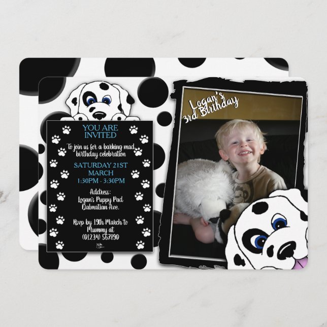 Dalmatian Photo Birthday Invitations (Front/Back)