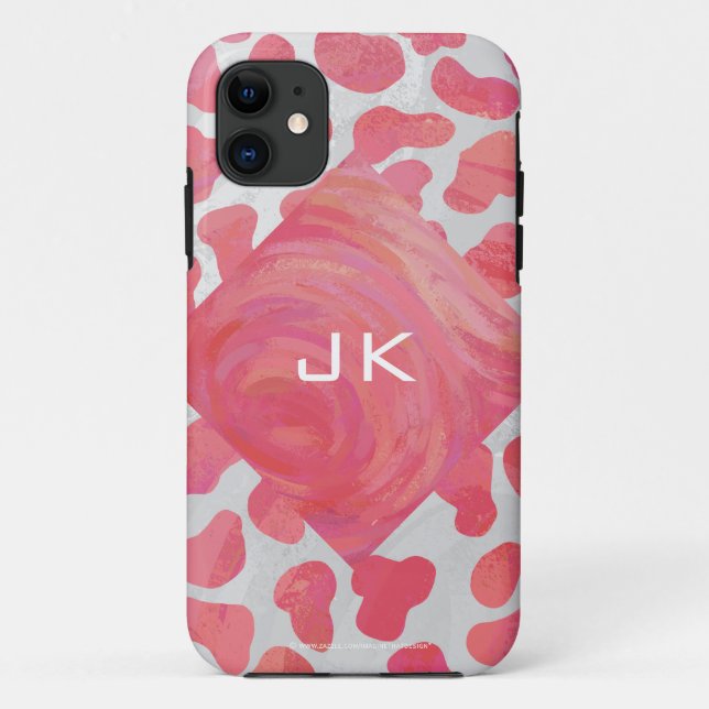 Dalmatian Pink and White with Monogram Case-Mate iPhone Case (Back)