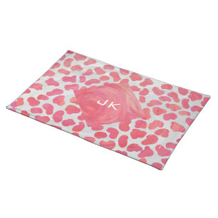 Dalmatian Pink and White with Monogram Cloth Placemat