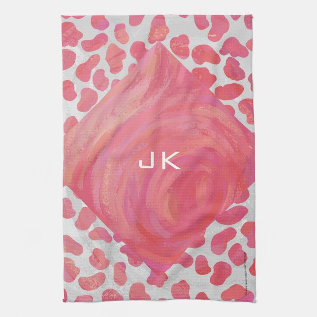 Dalmatian Pink and White with Monogram Kitchen Towel (Vertical)