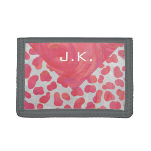 Dalmatian Pink and White with Monogram Tri-fold Wallet