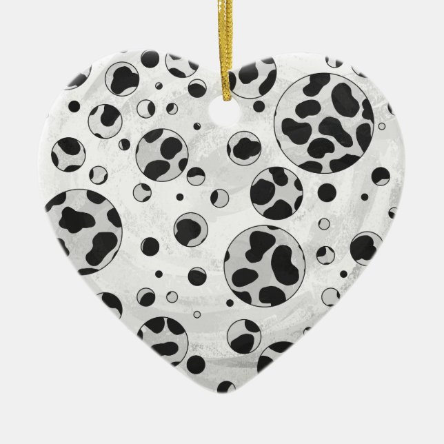 Dalmatian Polka Dot Black and White Ceramic Ornament (Front)