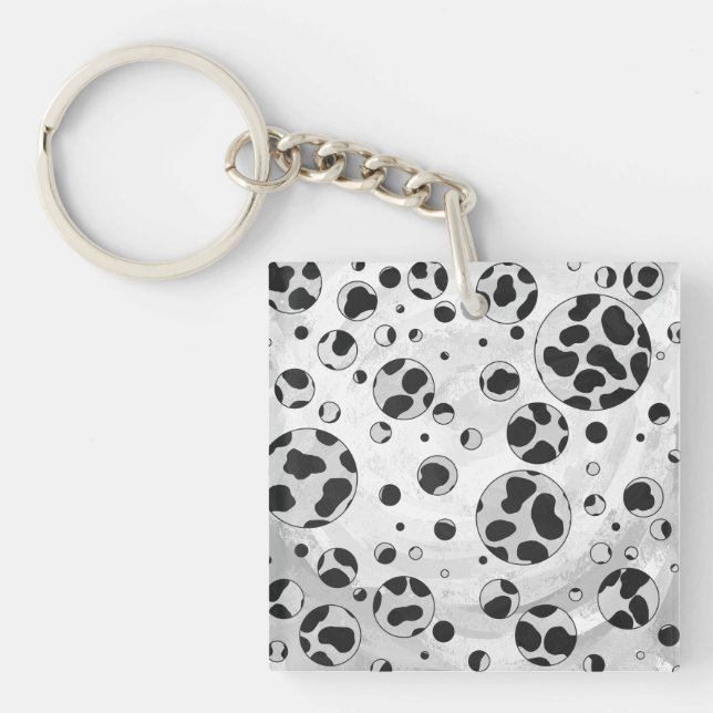 Dalmatian Polka Dot Black and White Keychain (Front)