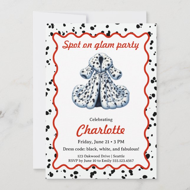 Dalmatian Print Birthday | Black and White party Invitation (Front)