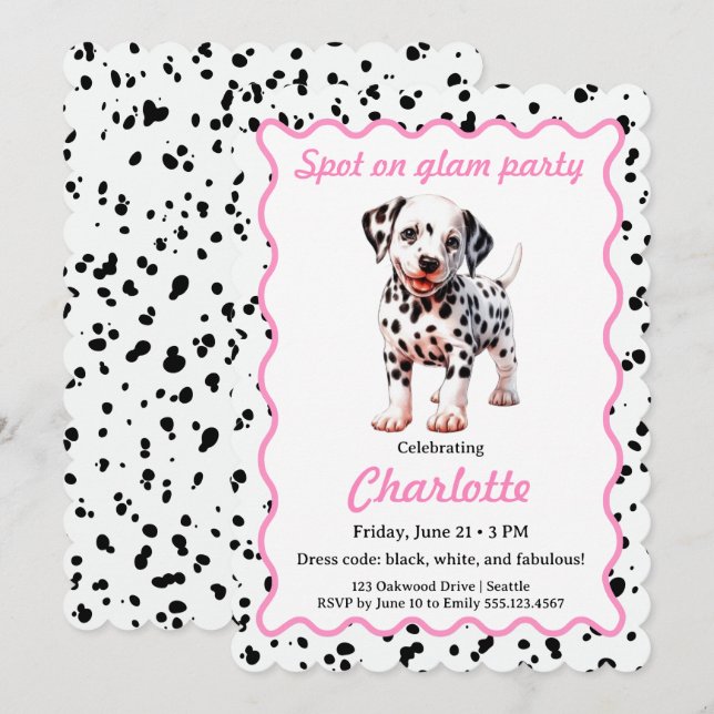 Dalmatian Print Birthday | Black and White party Invitation (Front/Back)