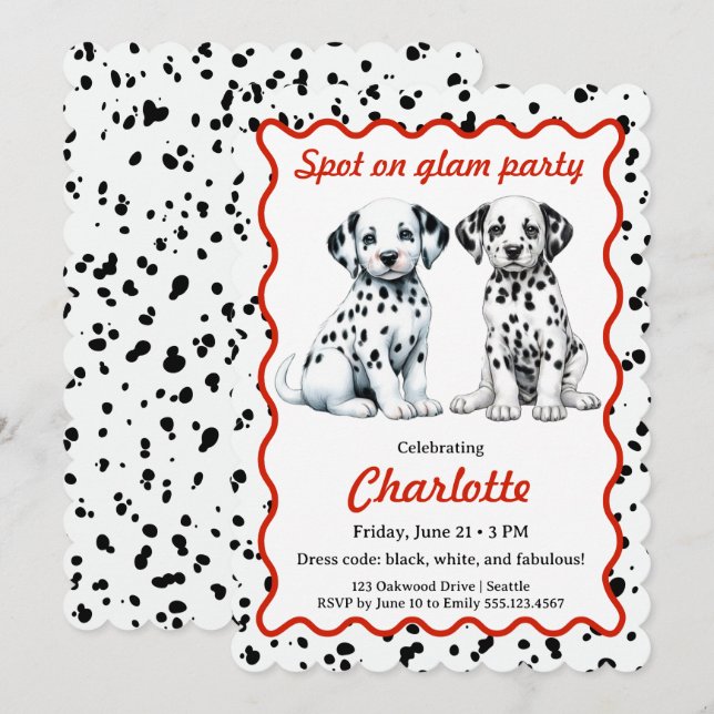 Dalmatian Print Birthday | Black and White party Invitation (Front/Back)