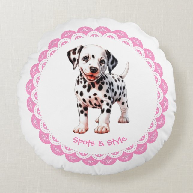 Dalmatian Print Birthday | Black and White party Round Pillow (Front)