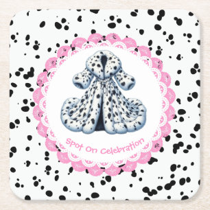 Dalmatian Print Birthday Black and White party Square Paper Coaster