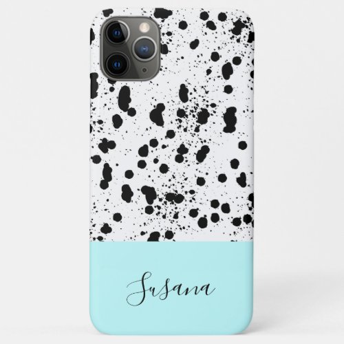 Dalmatian Print with Agua Blue Custom Name iPhone 11 Pro Max Case