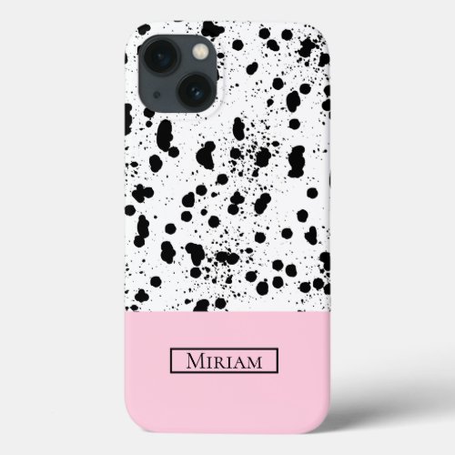 Dalmatian Print with Pink Custom Name iPhone 13 Case