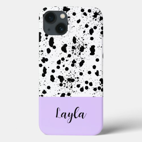 Dalmatian Print with Purple Custom Name iPhone 13 Case