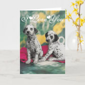 Dalmatian Puppies Image I Love You. Card (Yellow Flower)