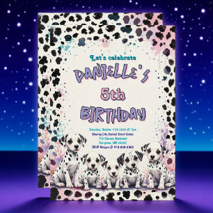 Dalmatian Puppies Pink Purple Birthday Party Invitation